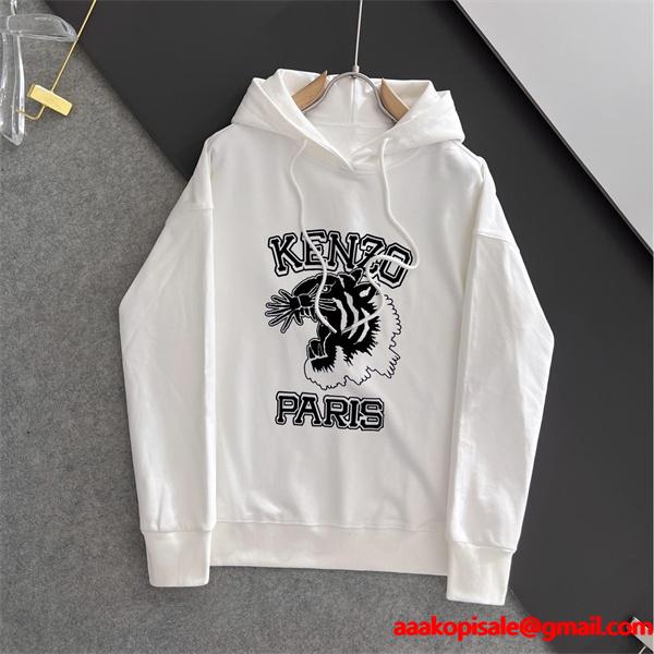 ケンゾー ホワイト 虎柄×ロゴダイナミックプリント パーカー KENZO コピー 秋冬 プレミアム トレンド