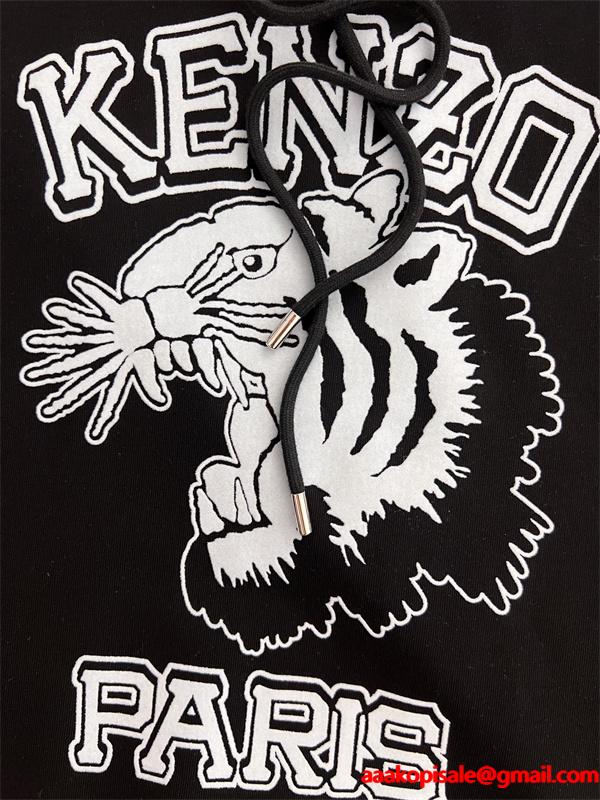 ケンゾー ホワイト 虎柄×ロゴダイナミックプリント パーカー KENZO コピー 秋冬 プレミアム トレンド