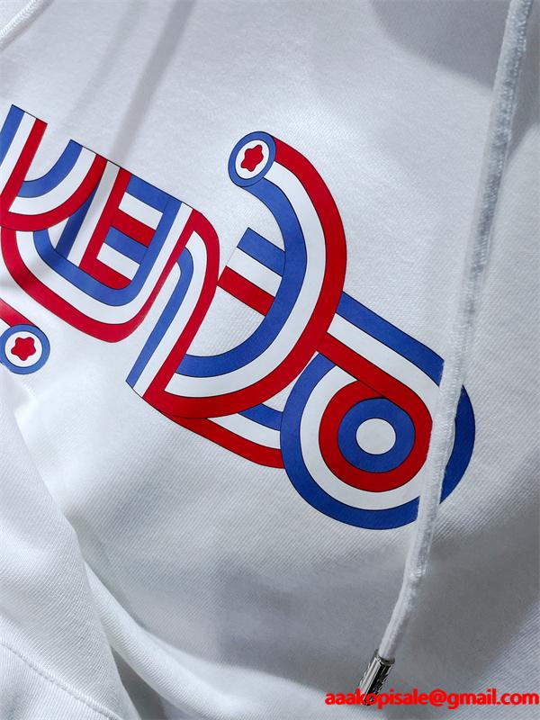 ホワイト レッド&ブルー ロゴプリント パーカー ケンゾー  KENZO 偽物 秋冬 クリーン モダンな 注目