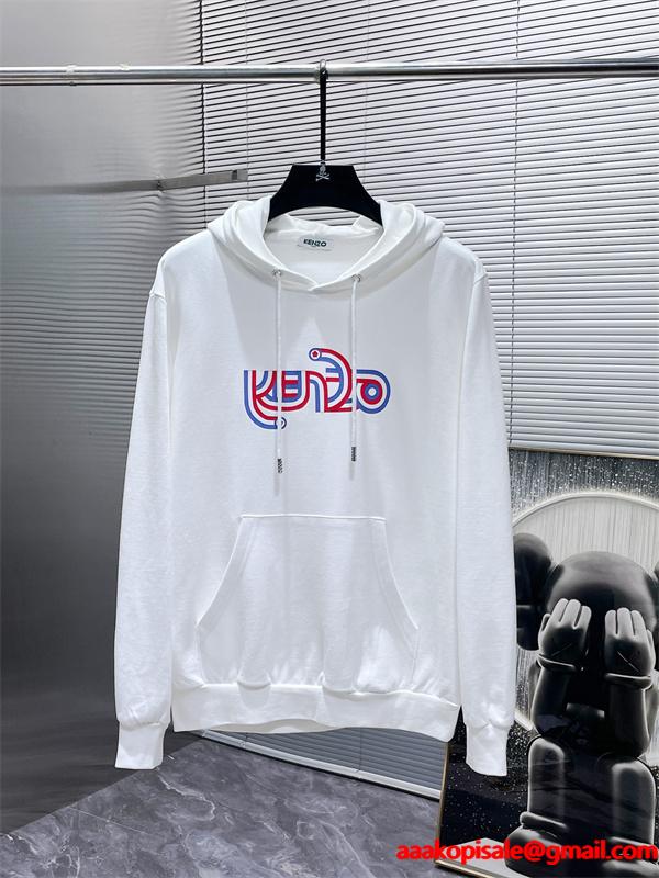 ホワイト レッド&ブルー ロゴプリント パーカー ケンゾー  KENZO 偽物 秋冬 クリーン モダンな 注目