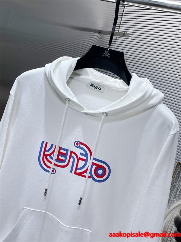 ホワイト レッド&ブルー ロゴプリント パーカー ケンゾー  KENZO 偽物 秋冬 クリーン モダンな 注目