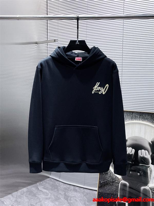 ブラック ゴールドロゴ刺繍 パーカー KENZO ケンゾー コピー 2025秋冬定番 高級感のある 万能 当店イチオシ