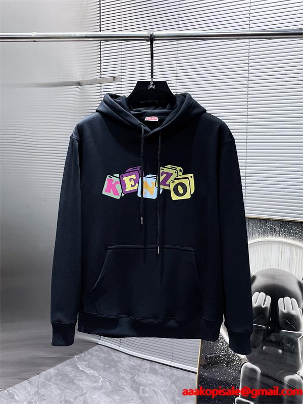 ブラック カラフルブロックロゴ パーカー KENZO ケンゾー コピー 秋冬 カラフルで個性的な トレンド