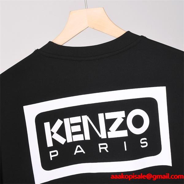  ケンゾー ブラック 起毛 スモール KENZOロゴ クルーネックスウェット コピー 秋冬 シンプル トレンド