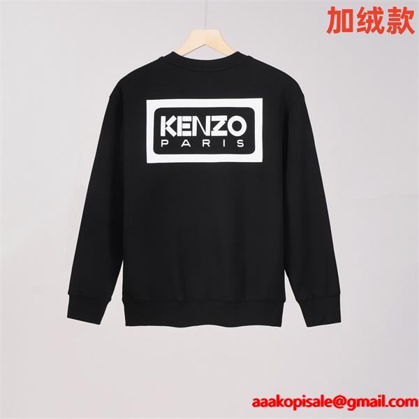  ケンゾー ブラック 起毛 スモール KENZOロゴ クルーネックスウェット コピー 秋冬 シンプル トレンド