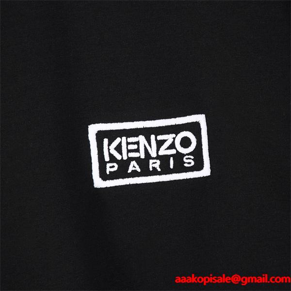  ケンゾー ブラック 起毛 スモール KENZOロゴ クルーネックスウェット コピー 秋冬 シンプル トレンド