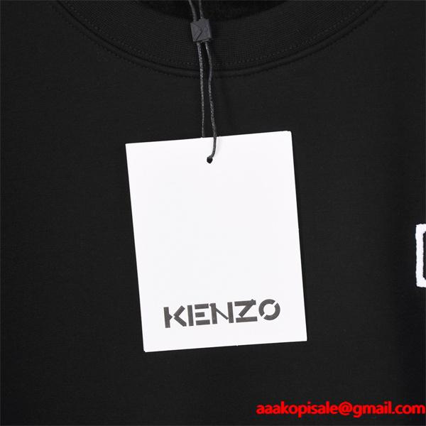  ケンゾー ブラック 起毛 スモール KENZOロゴ クルーネックスウェット コピー 秋冬 シンプル トレンド