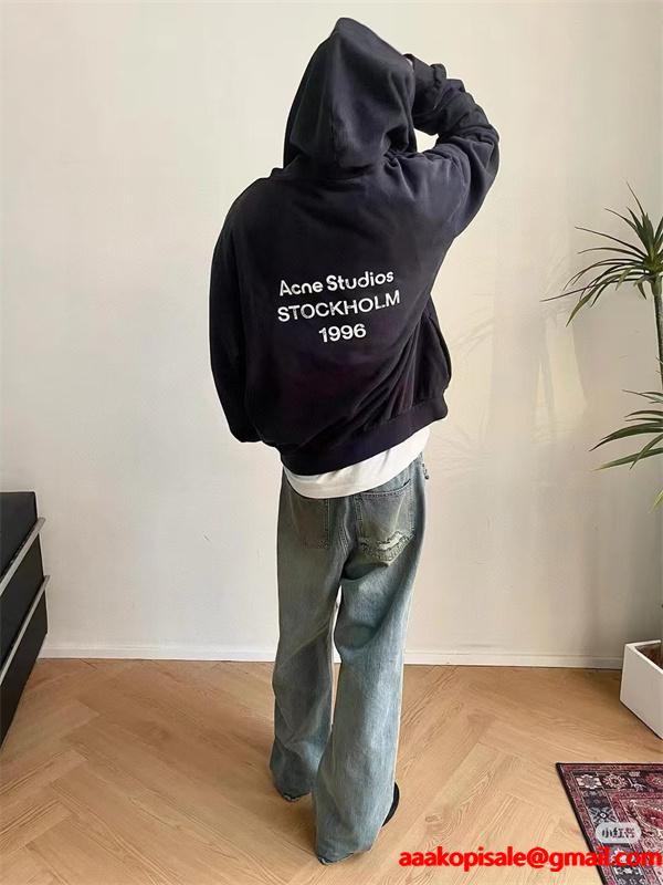 アクネ ストゥディオズ Acne Studios ブラック ロゴプリント パーカー コピー 秋冬 ミニマル ストリートな 定番アイテム 