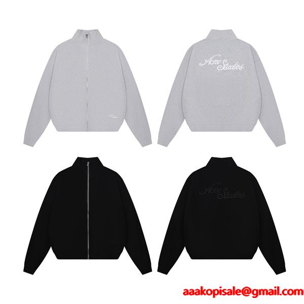 ストゥディオズ ライトグレー × ブラック プリント ジップジャケット Acne Studios コピー 秋冬シンプル 定番