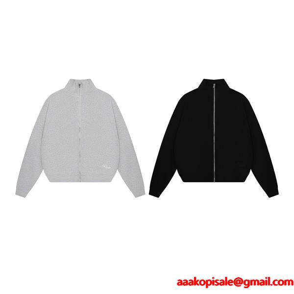 ストゥディオズ ライトグレー × ブラック プリント ジップジャケット Acne Studios コピー 秋冬シンプル 定番