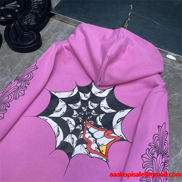 クロムハーツ コピー Chrome Hearts パーカー 数量限定 ピンク 袖部刺繍ロゴ 保温性抜群 秋冬高級トレンド