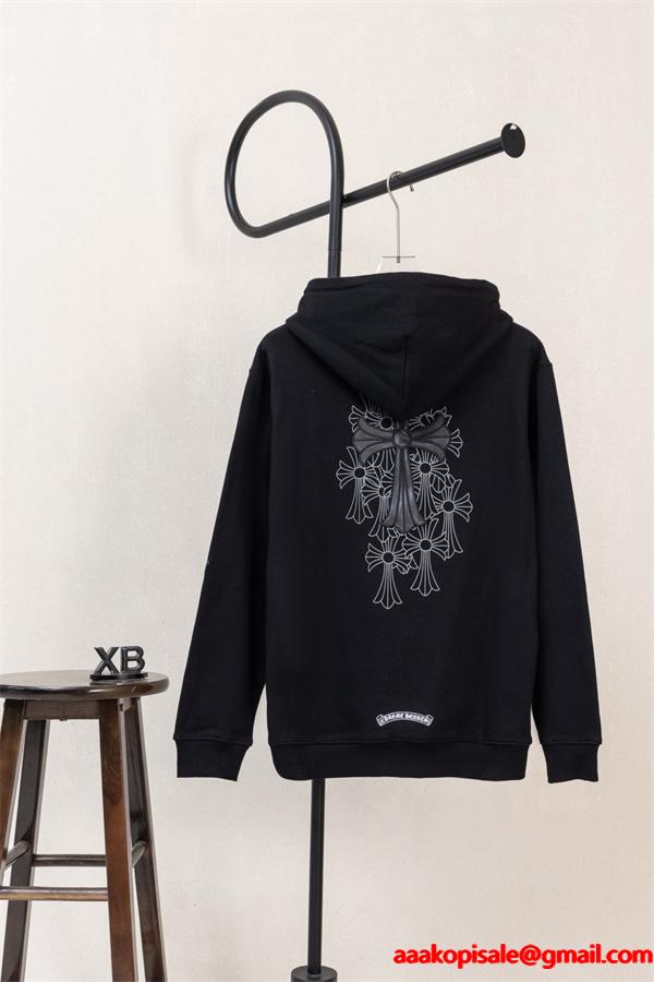クロムハーツ コピー Chrome Hearts パーカー 新作 ブラック 十字刺繍 小ロゴ 快適フルジップ 秋冬注目トレンド
