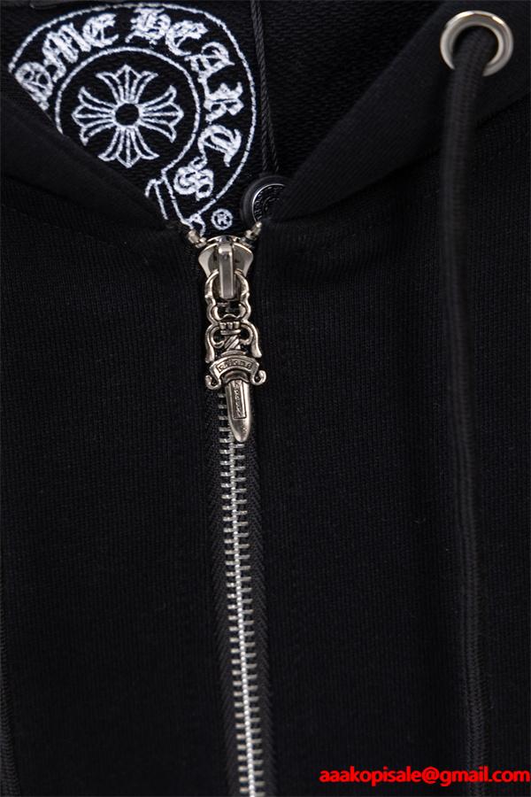 クロムハーツ コピー Chrome Hearts パーカー 新作 ブラック 十字刺繍 小ロゴ 快適フルジップ 秋冬注目トレンド