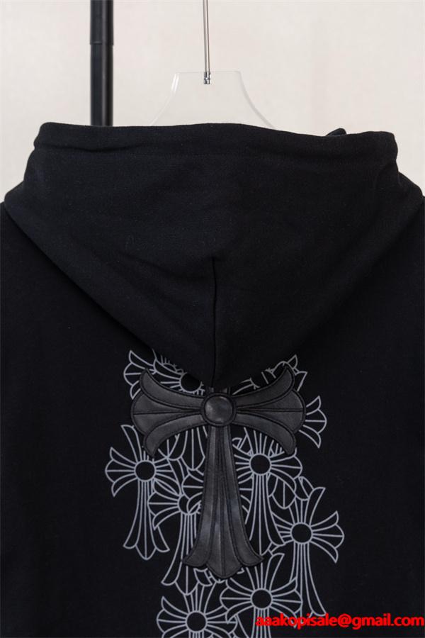 クロムハーツ コピー Chrome Hearts パーカー 新作 ブラック 十字刺繍 小ロゴ 快適フルジップ 秋冬注目トレンド