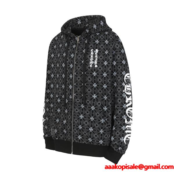 クロムハーツ コピー Chrome Hearts パーカー 話題 ホワイト × スカイブルー 星柄フルジップ 快適着心地 2025秋冬注目 