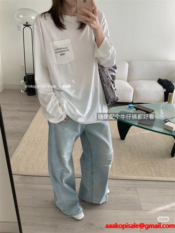 男女OK❤ACNE長袖ｔシャツスーパーコピー❤アークスタジオ人気2025 秋冬黒色ホワイト