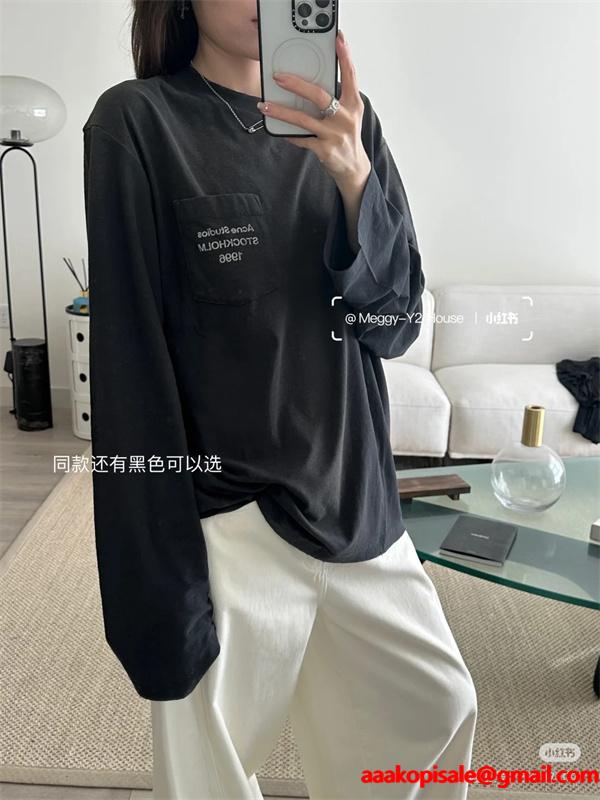 男女OK❤ACNE長袖ｔシャツスーパーコピー❤アークスタジオ人気2025 秋冬黒色ホワイト