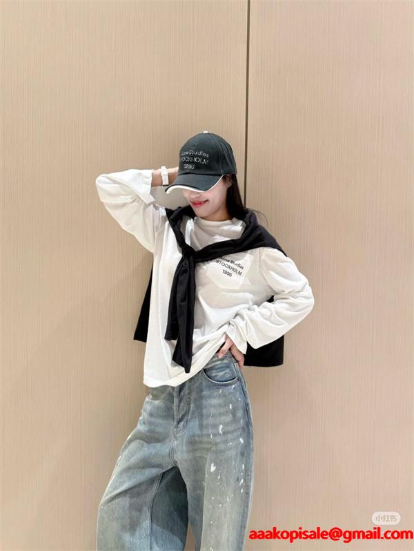 男女OK❤ACNE長袖ｔシャツスーパーコピー❤アークスタジオ人気2025 秋冬黒色ホワイト