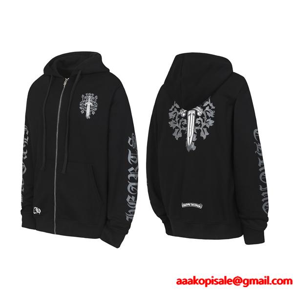  クロムハーツ コピー Chrome Hearts パーカー 数量限定  ホワイト × ブルー  バックロゴ 高級感溢れる 2025秋冬コーデ