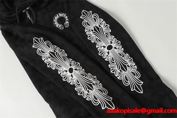  クロムハーツ コピー Chrome Hearts パーカー 売れ筋 ブラック 総柄 × フラワーモチーフ 存在感デザイン 2025秋冬コーデ