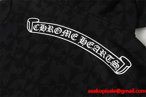  クロムハーツ コピー Chrome Hearts パーカー 売れ筋 ブラック 総柄 × フラワーモチーフ 存在感デザイン 2025秋冬コーデ