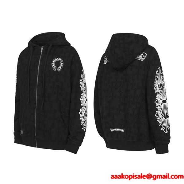  クロムハーツ コピー Chrome Hearts パーカー 売れ筋 ブラック 総柄 × フラワーモチーフ 存在感デザイン 2025秋冬コーデ