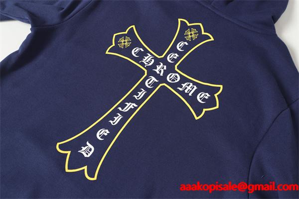 新登場 ネイビー × イエロークロス 本格派 温か素材 2025秋冬準備 クロムハーツ スーパーコピー Chrome Hearts パーカー