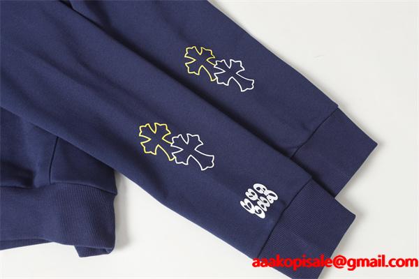 新登場 ネイビー × イエロークロス 本格派 温か素材 2025秋冬準備 クロムハーツ スーパーコピー Chrome Hearts パーカー