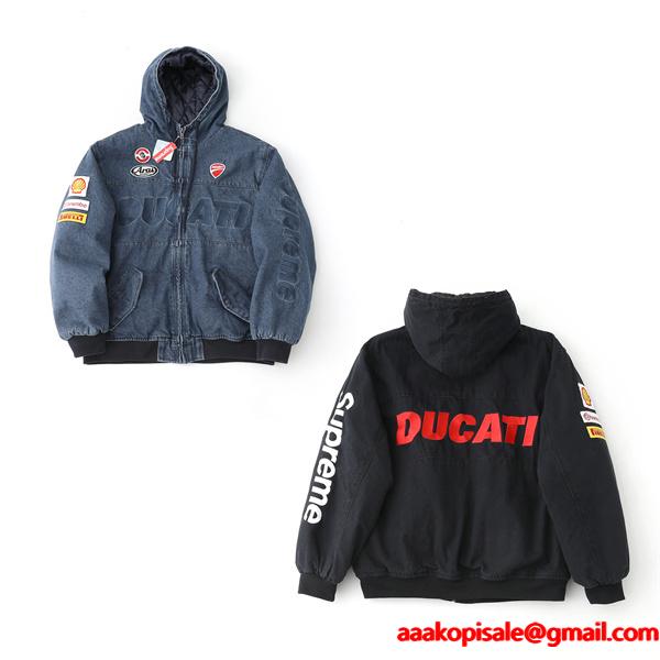 Supreme×DUCATI 激安 SS24 レーシングフーディージャケット 男女兼用 ダブルポケット ジップアップ 外套
