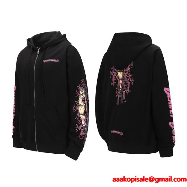 期間限定 ブラック ピンククロス × バックフィギュア 2025秋冬対応 クロムハーツ コピー Chrome Hearts パーカー