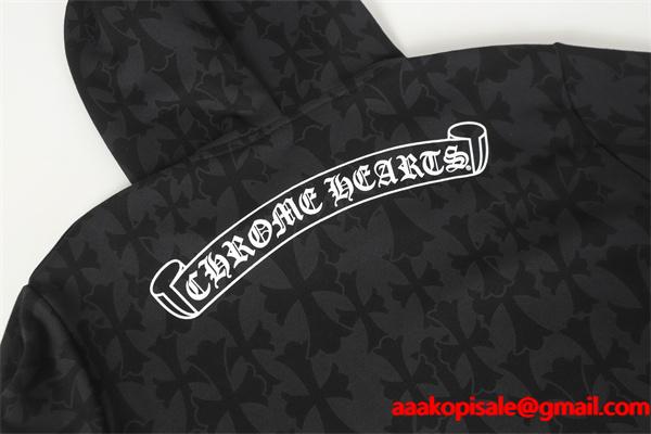 クロムハーツ コピー Chrome Hearts パーカー プレミアム品質 ブラック フラワーモチーフ袖 上質素材 2025秋冬準備