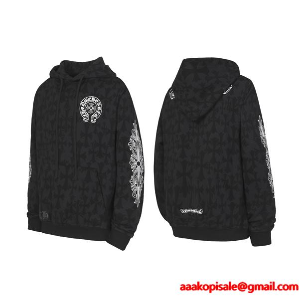 クロムハーツ コピー Chrome Hearts パーカー プレミアム品質 ブラック フラワーモチーフ袖 上質素材 2025秋冬準備