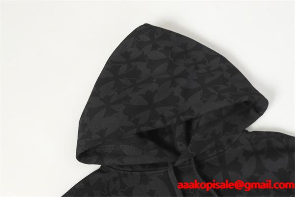 クロムハーツ コピー Chrome Hearts パーカー プレミアム品質 ブラック フラワーモチーフ袖 上質素材 2025秋冬準備