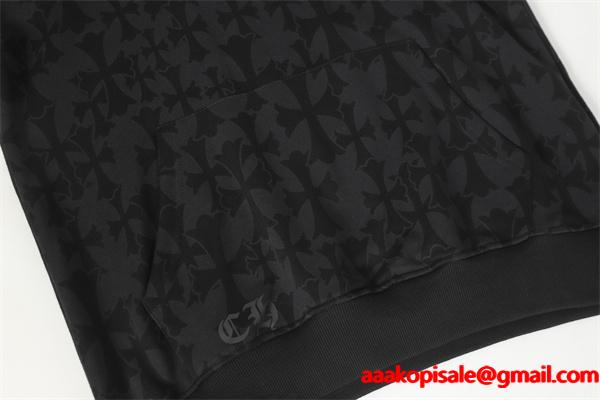 クロムハーツ コピー Chrome Hearts パーカー プレミアム品質 ブラック フラワーモチーフ袖 上質素材 2025秋冬準備