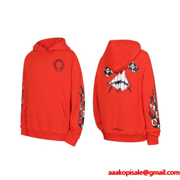 クロムハーツ コピー Chrome Hearts プルオーバーパーカー 話題沸騰 レッド × ブラック おすすめ 冬仕様