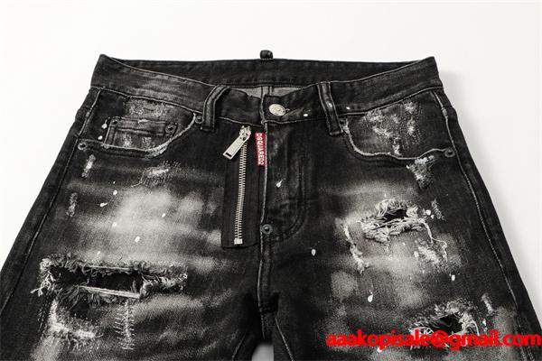 Dsquared2 激安 ブラック ダメージデニム メンズ ペンキ加工 ヴィンテージ スキニーフィット ジーンズ