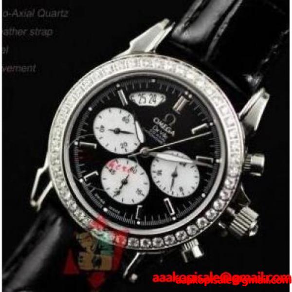 黒い革ベルトのオメガ 時計 メンズ　Omega　デ・ヴィル　ダイヤモンド付き　カップル腕時計　 オメガ OMEGA ブランド コピー 激安(日本最大級)