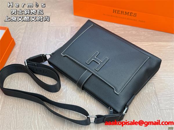 春夏で通勤などに大活躍コレクション エルメス バッグ コピー メンズ ビジネスバッグ ブラック レザー ロゴ入り