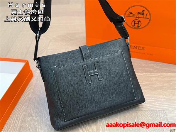 春夏で通勤などに大活躍コレクション エルメス バッグ コピー メンズ ビジネスバッグ ブラック レザー ロゴ入り