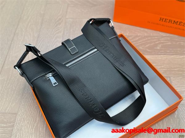 春夏で通勤などに大活躍コレクション エルメス バッグ コピー メンズ ビジネスバッグ ブラック レザー ロゴ入り