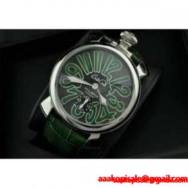 ガガ ミラノ マヌアーレ プラカット オロ SS（GP）緑インデックス 手巻 レザー_GaGa Milano ガガミラノ_ブランド コピー 激安(日本最大級)