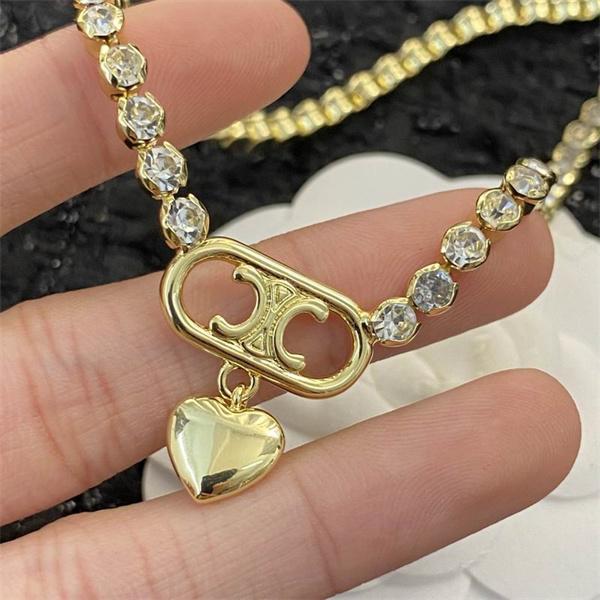 セリーヌ Celine 2025秋冬新作 ハートチャーム ラインストーン ネックレス スーパーコピー
