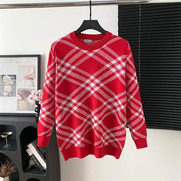 赤色格子柄デザイン 秋冬アクティブ注目 Burberry バーバリー コピー クルーネックニット クオリティ 季節限定モデル