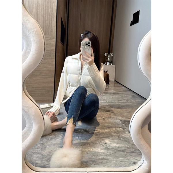 ホワイト ニット袖拼接 エレガントデザイン モンクレール コピー ダウンジャケット Moncler 冬の典雅