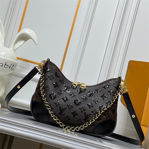 Louis Vuitton 2025秋冬 ブラウン グリッター チェーンアクセント ルイヴィトン 偽物 ショルダーバッグ