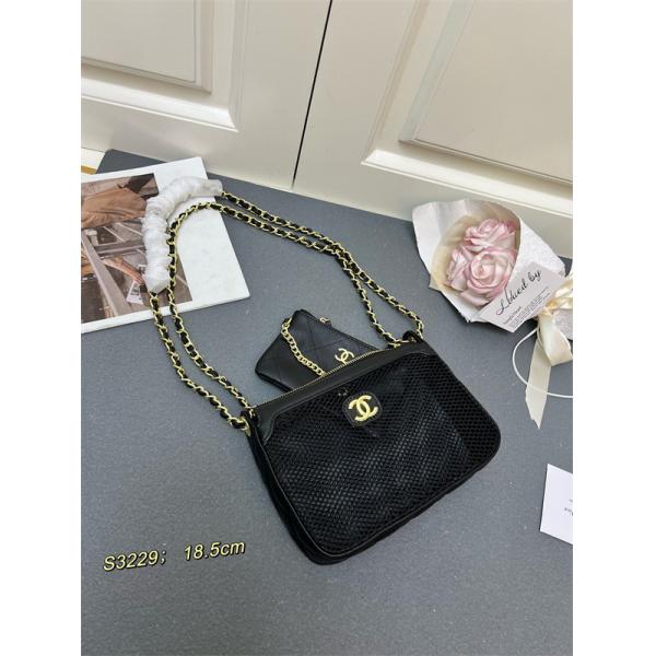 ブラック メッシュデザイン チェーンアクセント シャネル スーパーコピー ショルダーバッグ Chanel 2025秋冬