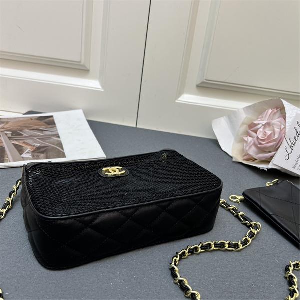 ブラック メッシュデザイン チェーンアクセント シャネル スーパーコピー ショルダーバッグ Chanel 2025秋冬