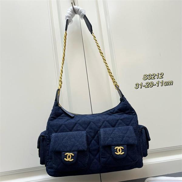 Chanel 冬の清新 デニムブルー ダイヤ柄縫製 チェーンアクセント シャネル コピー ショルダーバッグ