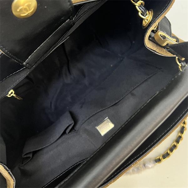 2025秋冬 ベージュ & ブラック コントラストデザイン チェーンアクセント シャネル 偽物 トートバッグ