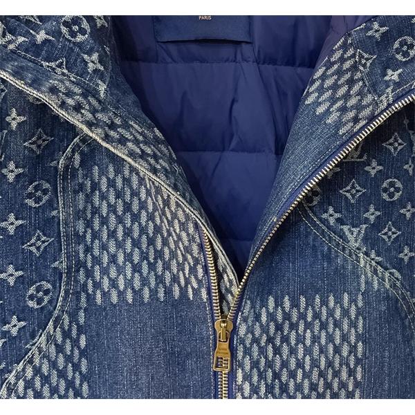 Louis Vuitton ルイヴィトン 偽物 デニムダウンジャケット 秋冬限定 高級感溢れる 人気 ネイビーブルー パッチワークデザイン